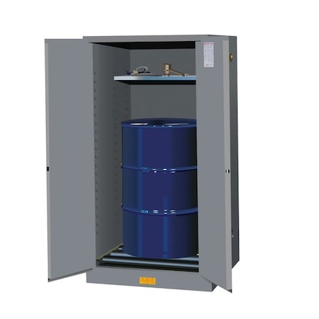 Justrite Vertical Drum Safety Cabinet, 55 gal, 1 Shelves, Galvanized Steel, 34 in W x 65" H x 34 in D, Gray 896263